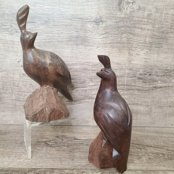 Other - Pair (2) Solid Wood Quail Carving Ironwood Bird Figure Statue Sculpture 8.5 "